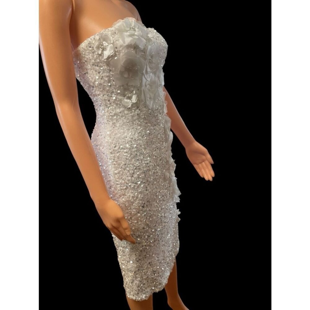 NWT-Helsi Liliana Strapless Floral Appliqué Stretch Sequin Midi Dress XS Ivory - Picture 2 of 13